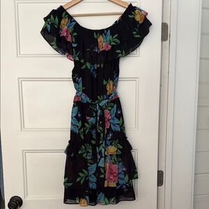 Lauren Ralph Lauren Black Label Floral Off-Shoulder Black Dress